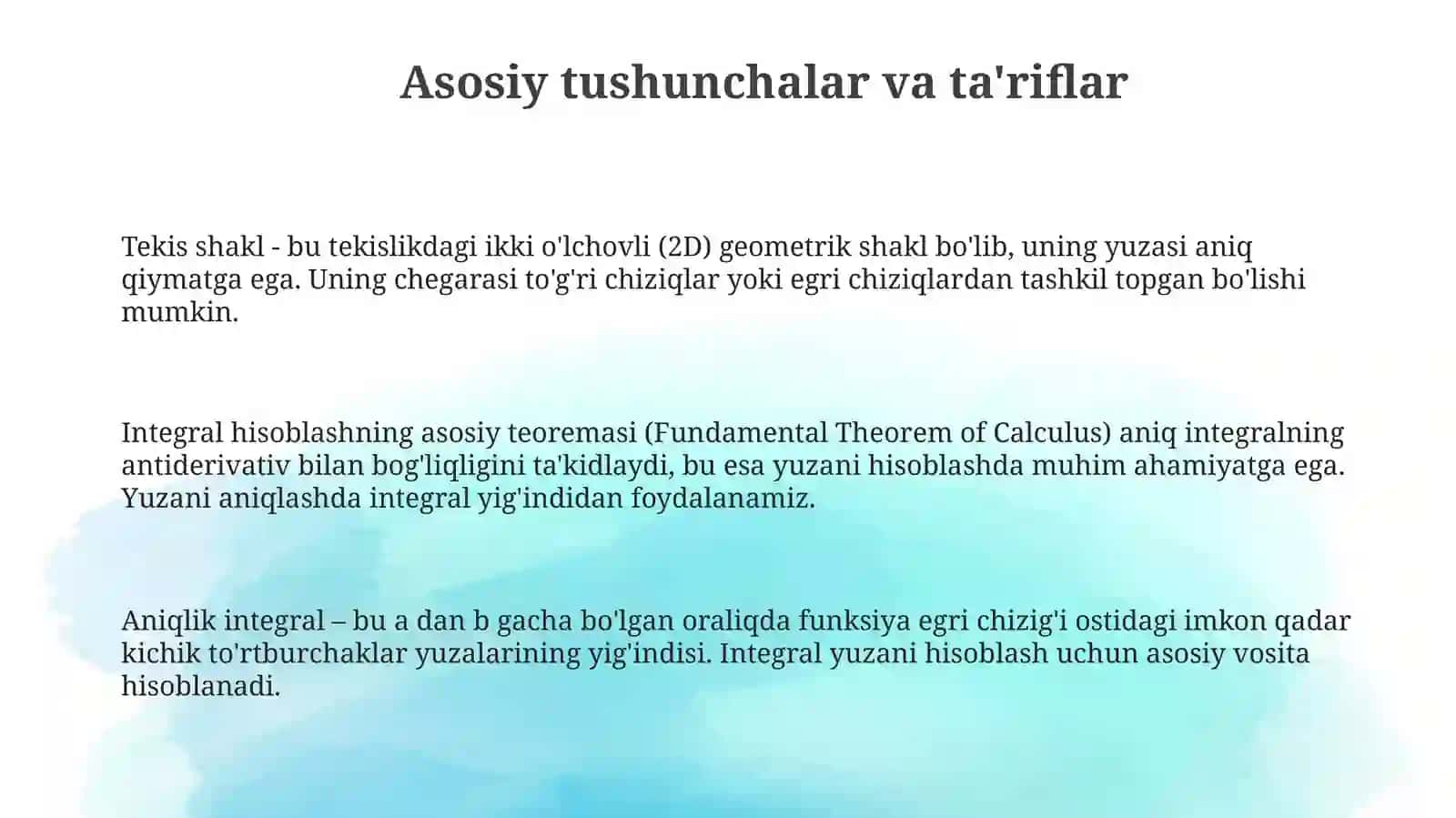 Aniq integrallar yordamida yuzasi figuralar yuzalarni hisoblash 3