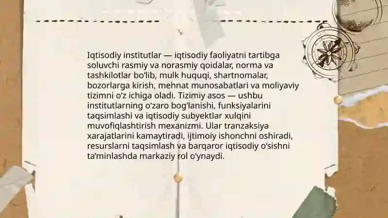 Iqtisodiy institutilar tizimining asosi sifatida 3