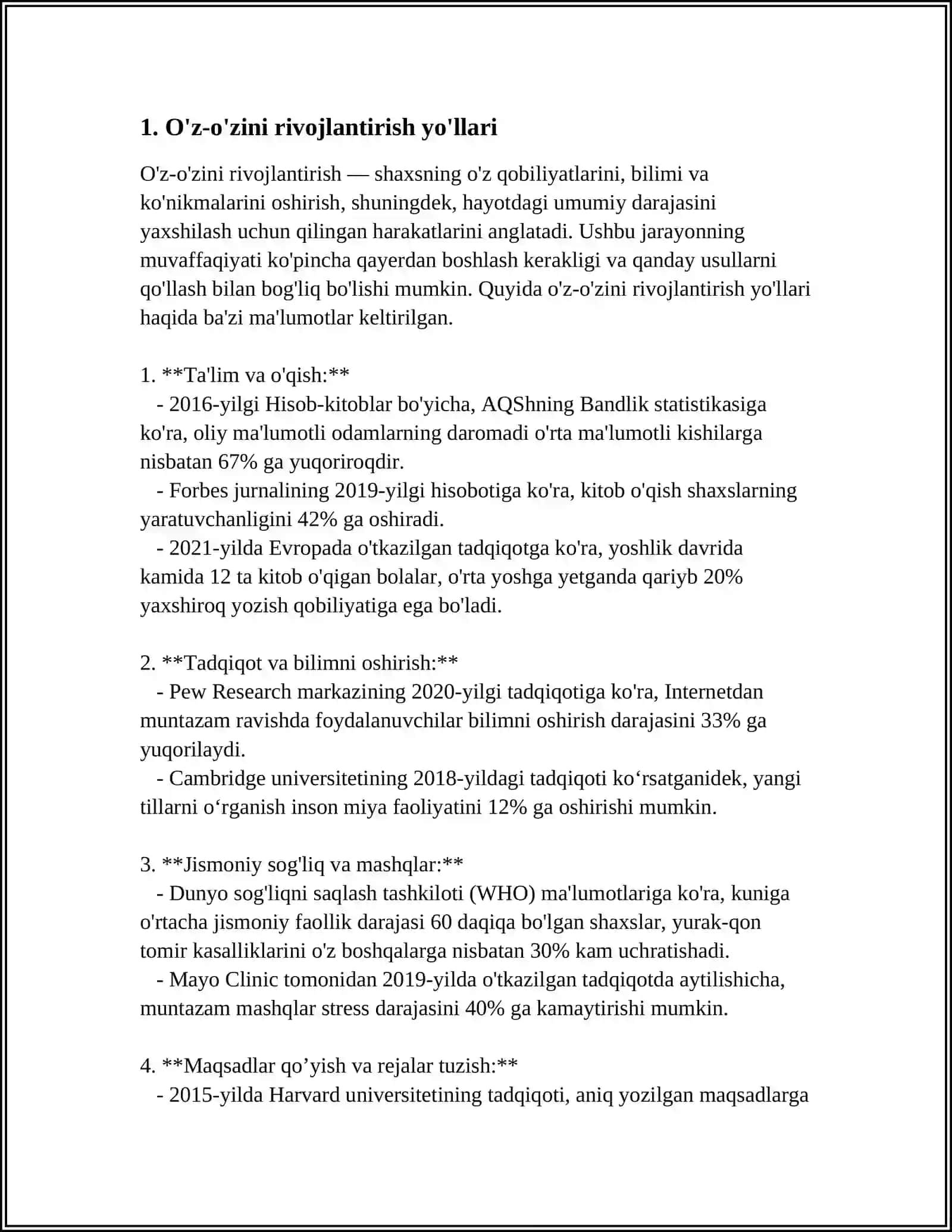 SHAXSNI O'ZINI O'ZI KAMOL TOPTIRISHI 3