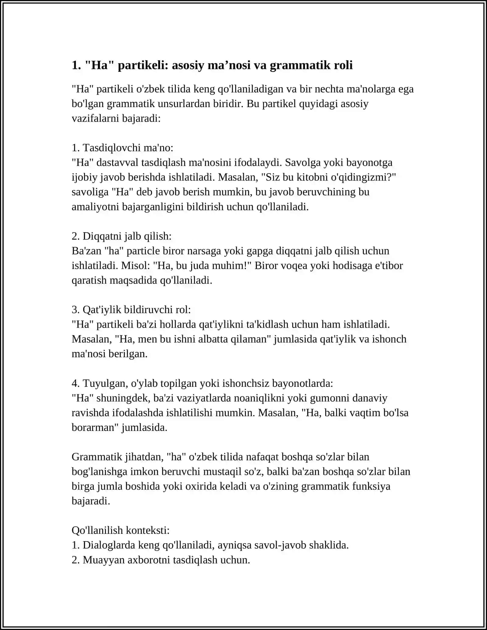 "Ha" partikeli: asosiy maʼnosi va grammatik roli 3