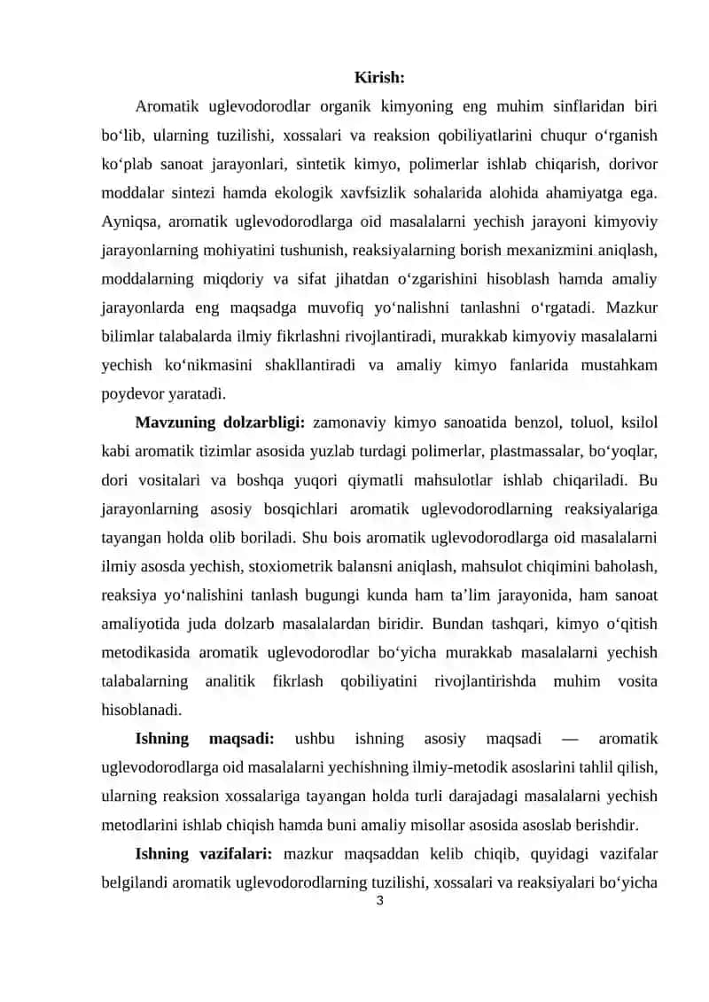 Aromatik uglevodorodlarga oid masalalarni yechish 3
