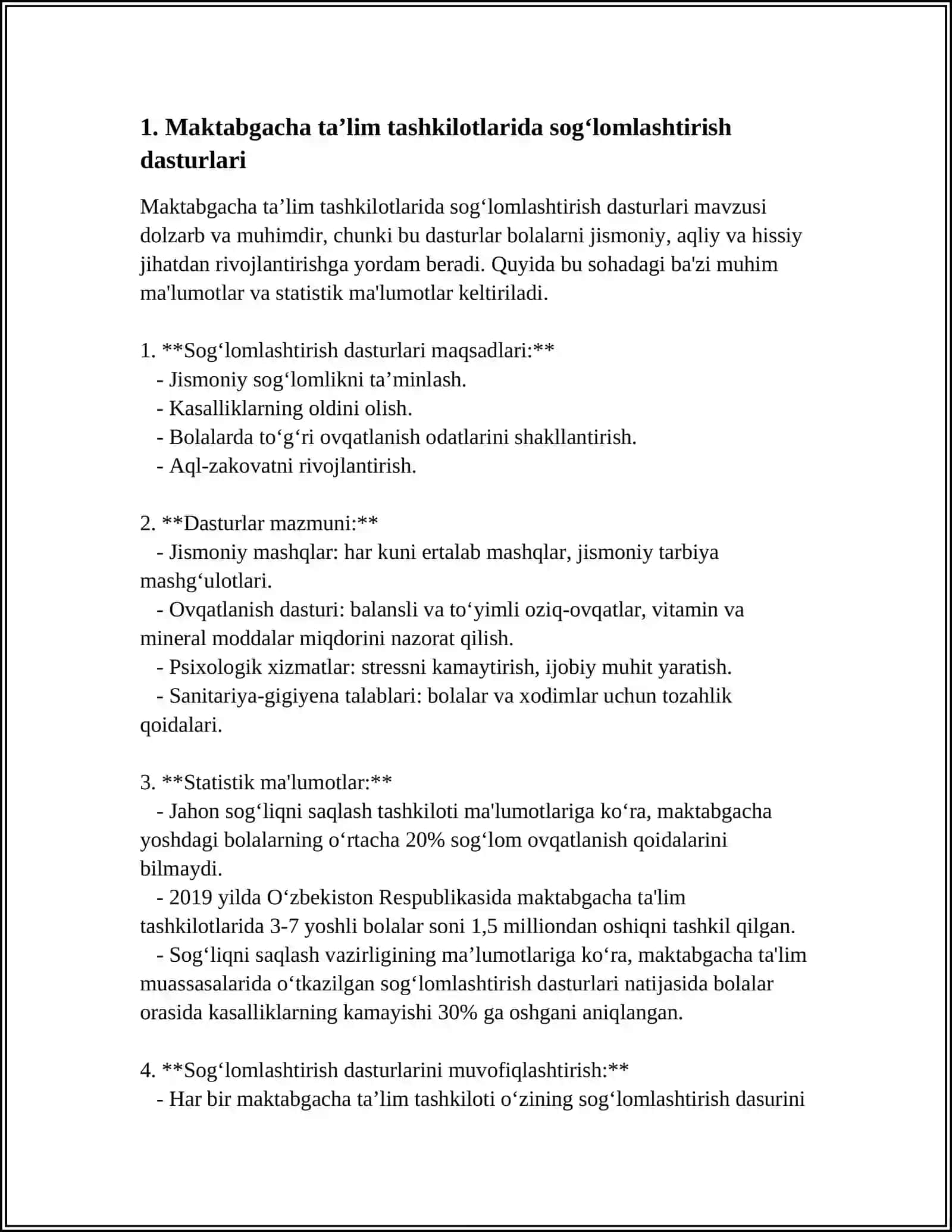 MAKTABGACHA TAʼLIM TASHKILOTLARIDA SOGʻLAMASHTIRISH TADBIRLARINI TASHKIL QILISH, SPORT MUSOBAQALARINI OʻTKAZISH 3