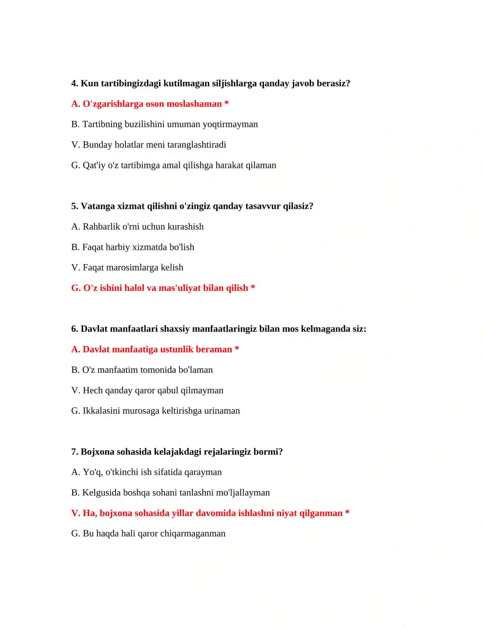 O‘zbekiston Konstitutsiyasi testlari bojxona 3