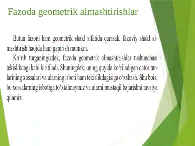 Fazoda geometrik almashtirishlar. Harakat va parallel ko‘chirish 3
