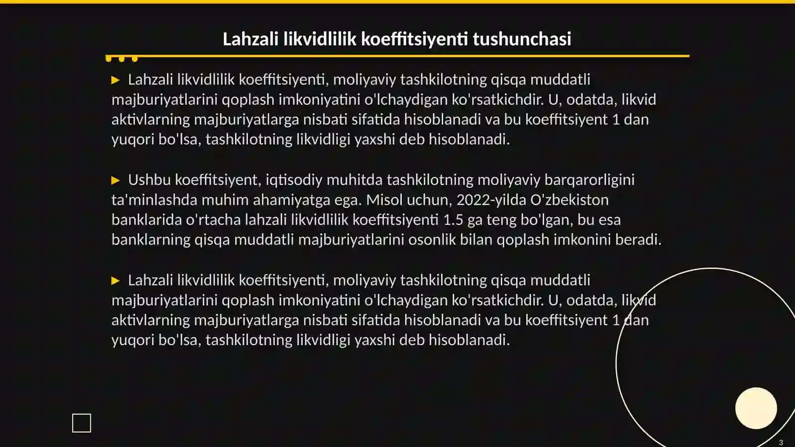 Lahzali likvidlilik koeffitsiyenti va uning hisoblanishi 3