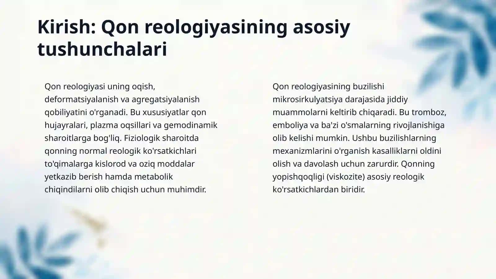 Qonning reologik xususiyatlarini buzilishlari: tromboz,emboliya,organospetsifik va organospetsifik epitelial oʻsmalar 3