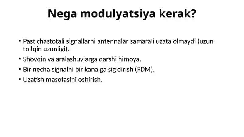 Fizikdarajadagi ma'lumotlarni uzatish usullari. Anolog modulyatsiya 3