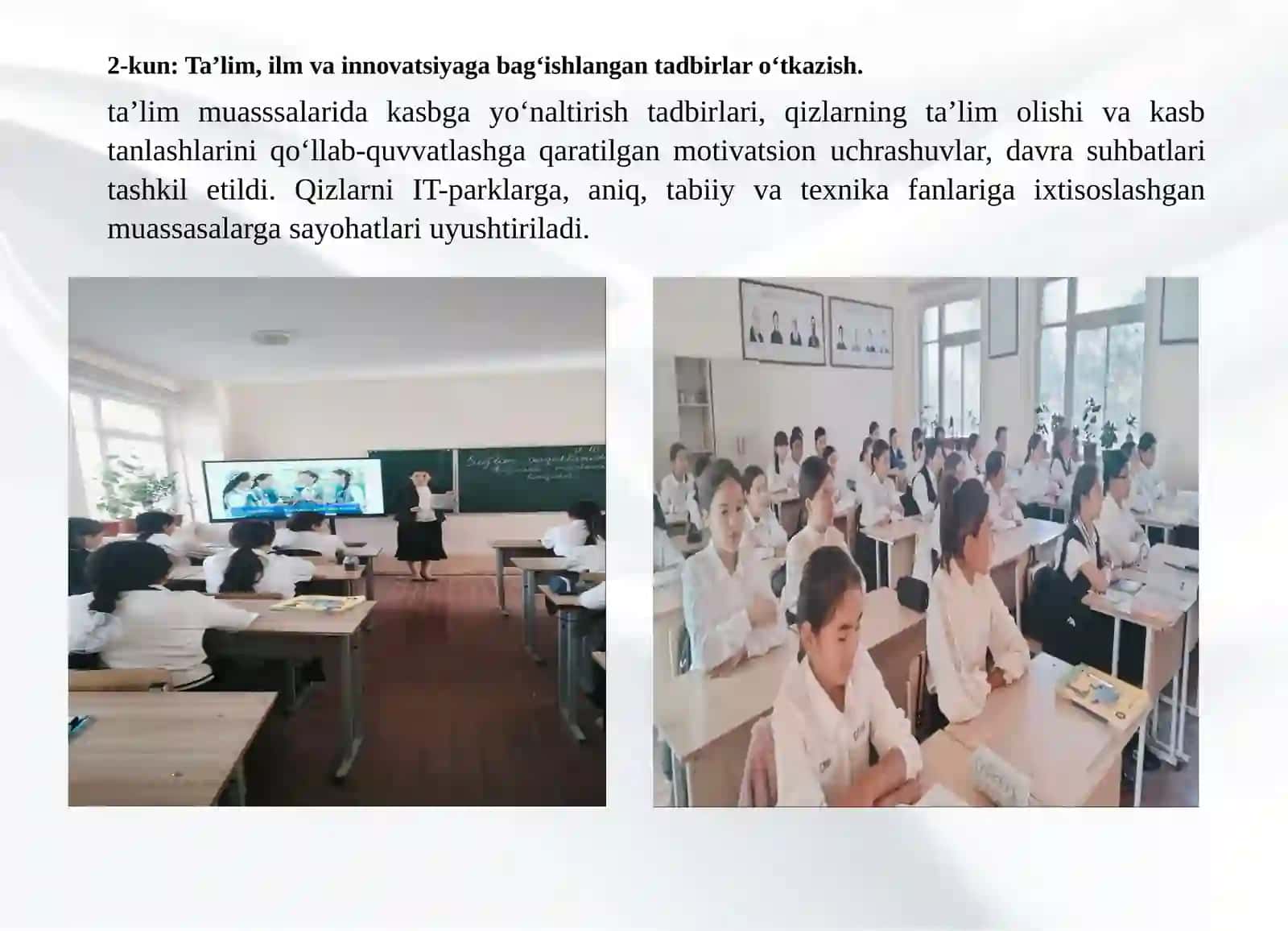 Ta’lim, ilm va innovatsiyaga bag‘ishlangan tadbirlar o‘tkazish 3