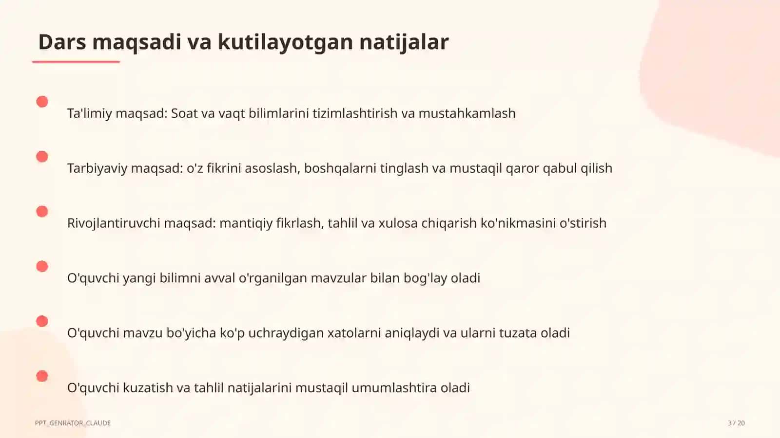 Soat va vaqt (1-sinf) 3