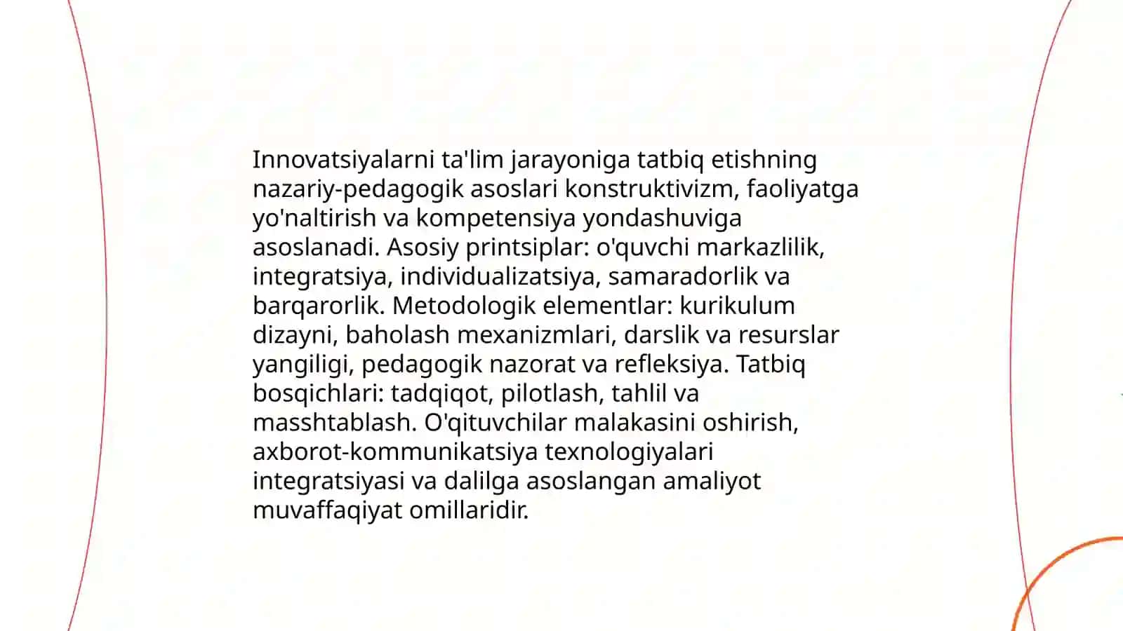 Innovatsiyalarni ta'lim jarayoniga tatbiq etishning tashkiliy pedagogik asoslari, Sultonova Malika 3