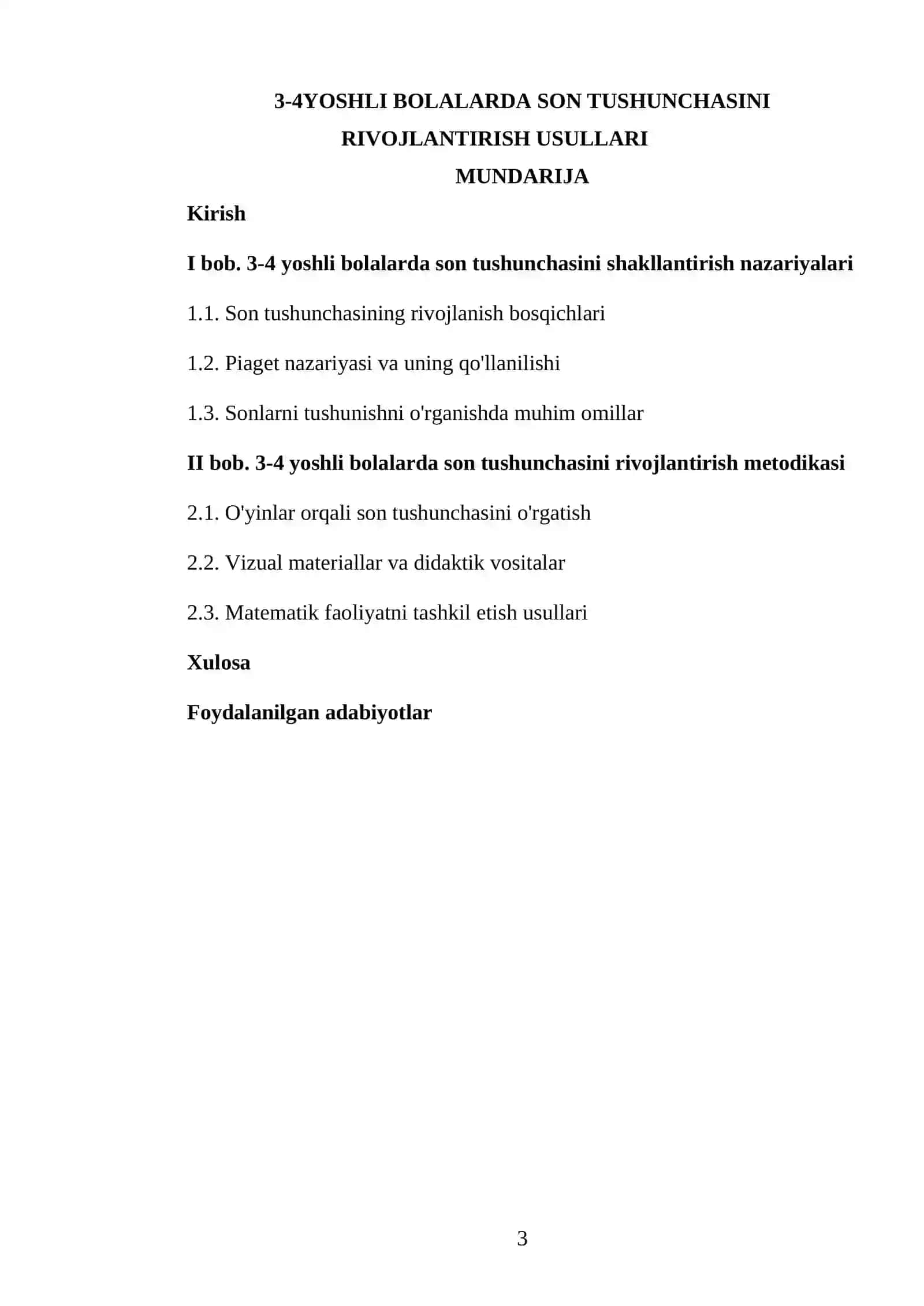 BOLALARDA ELEMENTAR MATEMATIK TASAVVURLARNI SHAKILLANTIRISH FANIDAN TAYYORLAGAN KURS ISHI 3