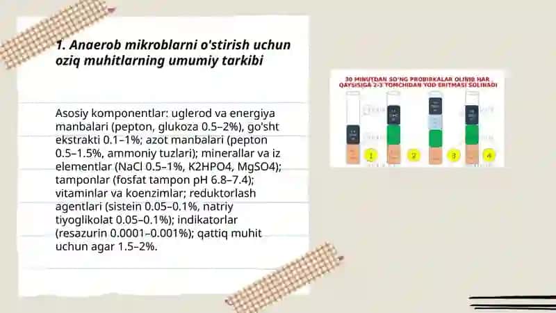 Anaerob mikroblanmi òstirish uchun qòllaniladigan oziq muhitlar,ularni toyyorlash 3