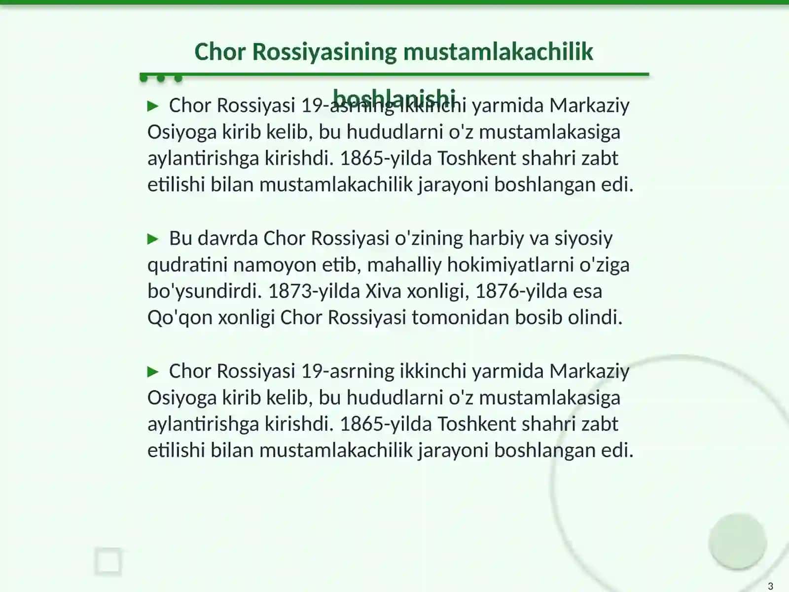 Chor Rossiyasi mustamlakachiligi davri manbalari Tarix fanidan 3