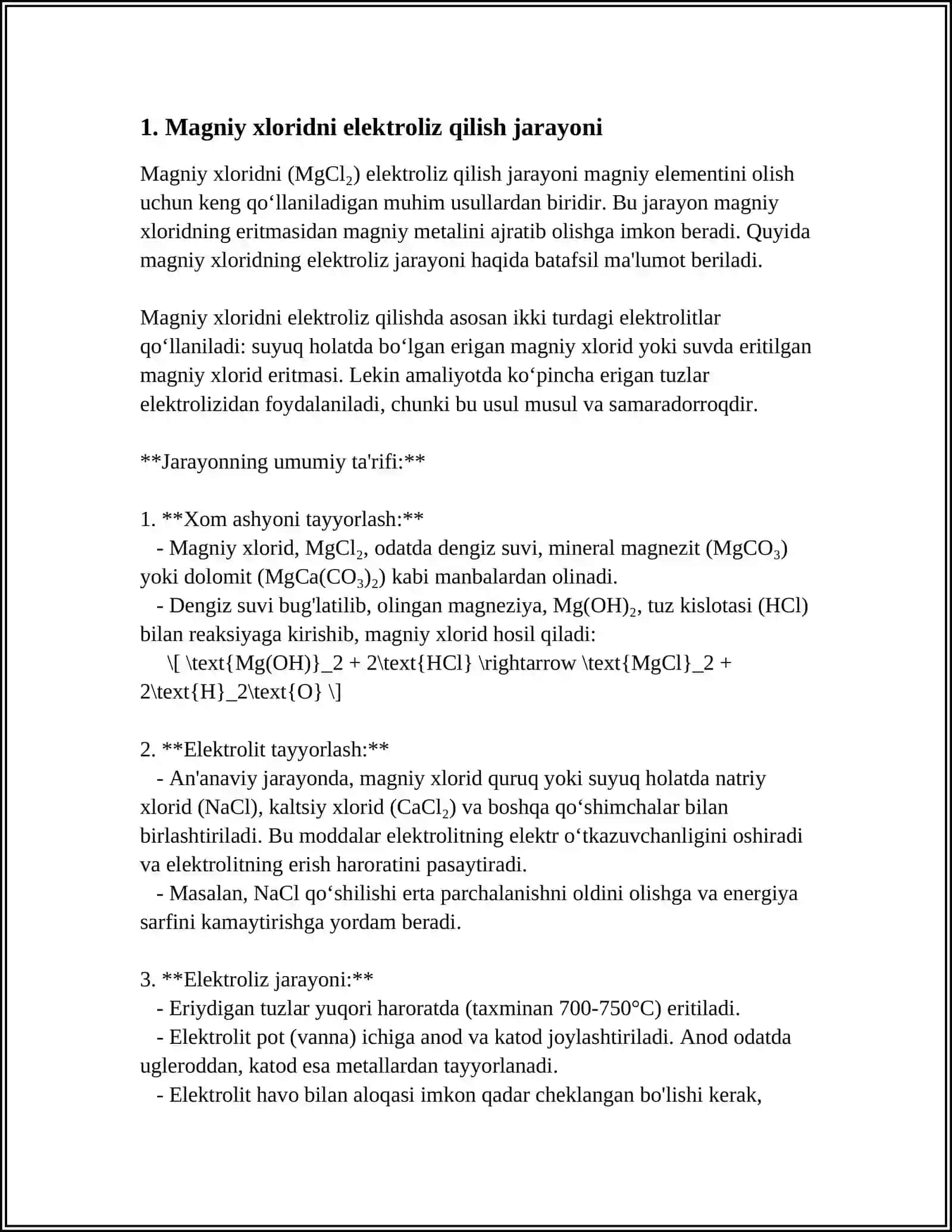 MAGNIY XLORID ELEKTROLIZINING TEXNOLOGIYASI 3