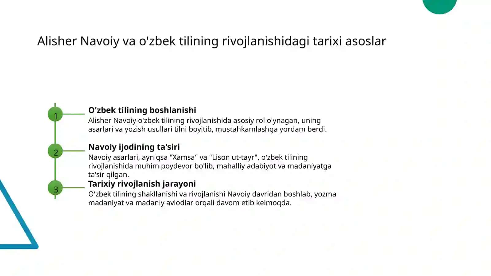 Alisher Navoiy-o'zbek tilining asoschisi.

O'zbekiston mustaqilligi va ma'naviy-axloqiy tarbiya 3