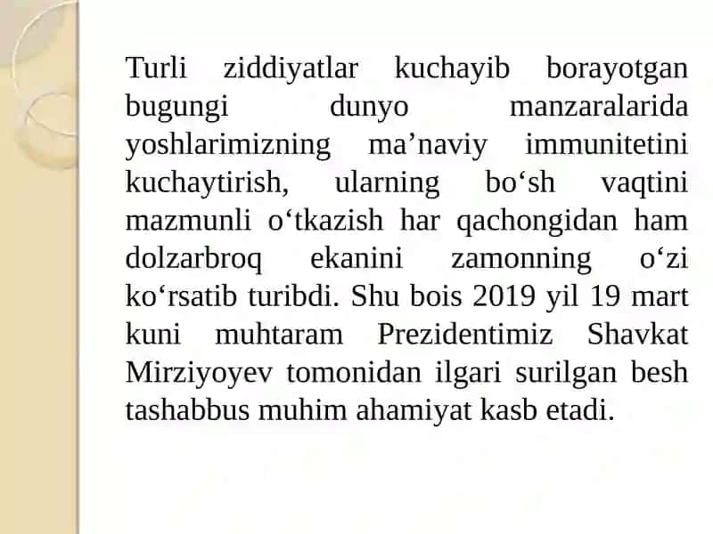 BESH TASHABBUS VA UNING YUKSAK MA’NAVIY MADANIYATNI TA’MINLASHDAGI O‘RNI Shu mavzu boyicha kurs ishi 3