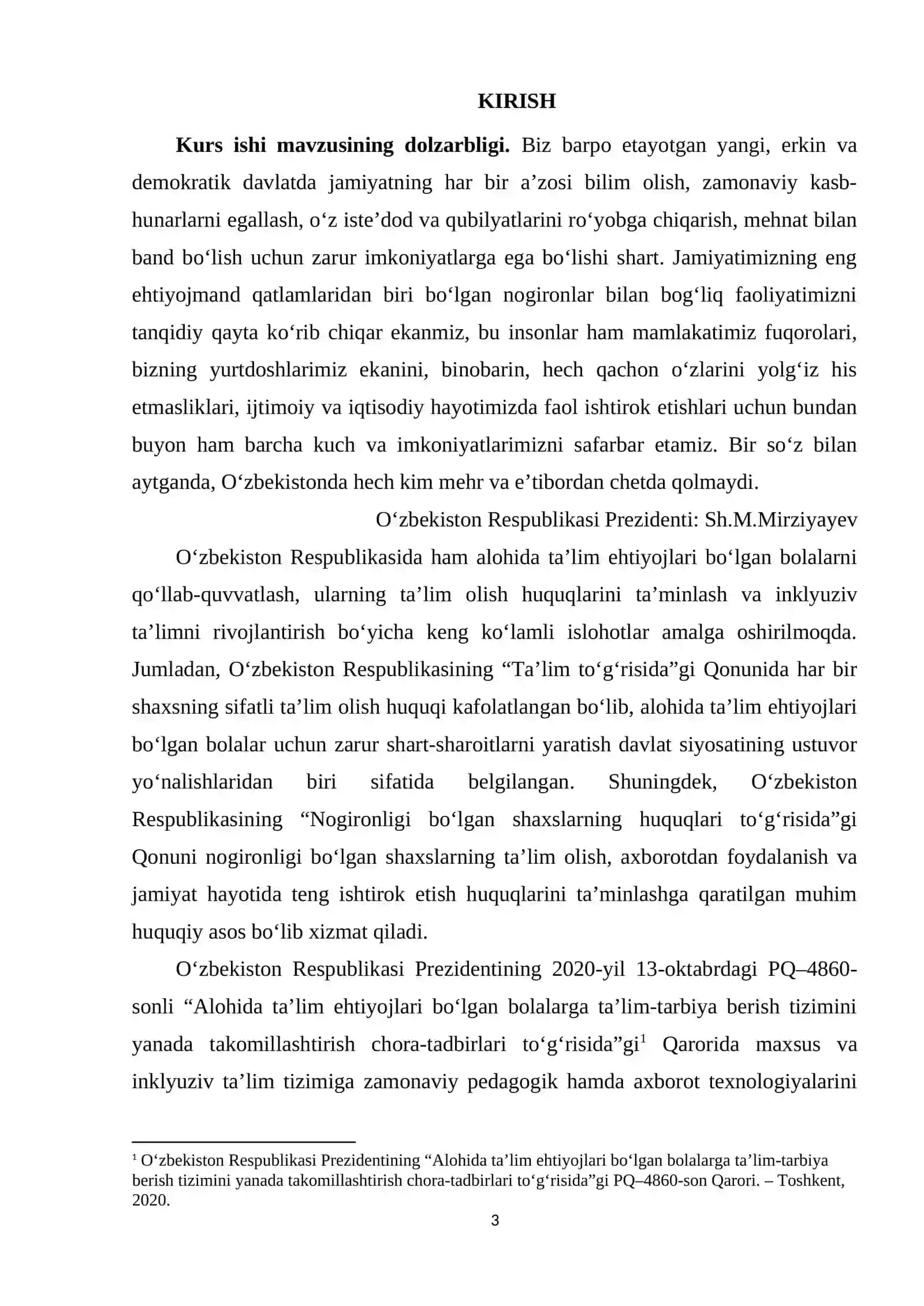 "Tiflopedagogikada AKT dan foydalanish" MAVZUSIDA TAYYORLAGAN KURS ISHI 3
