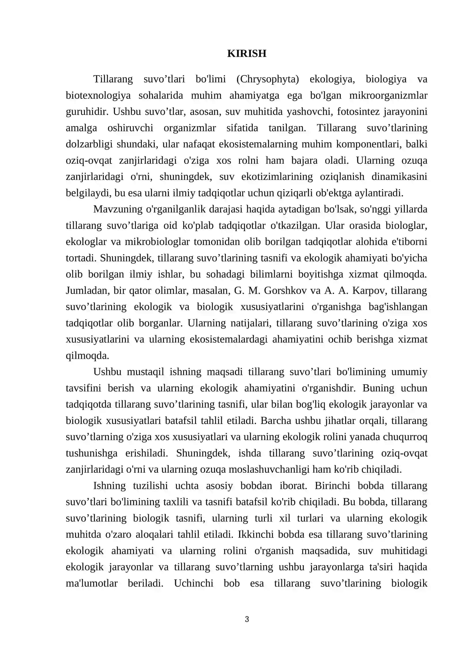 Tillarang – (Chrysophyta) suvo’tlari bo’limining umumiyt avsifi 3