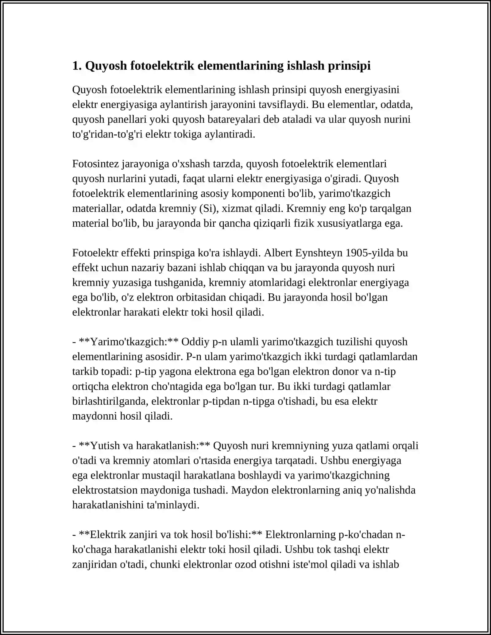 QUYOSH FOTOELEKTRIK ELEMENTLARI VA MODULLARI 3