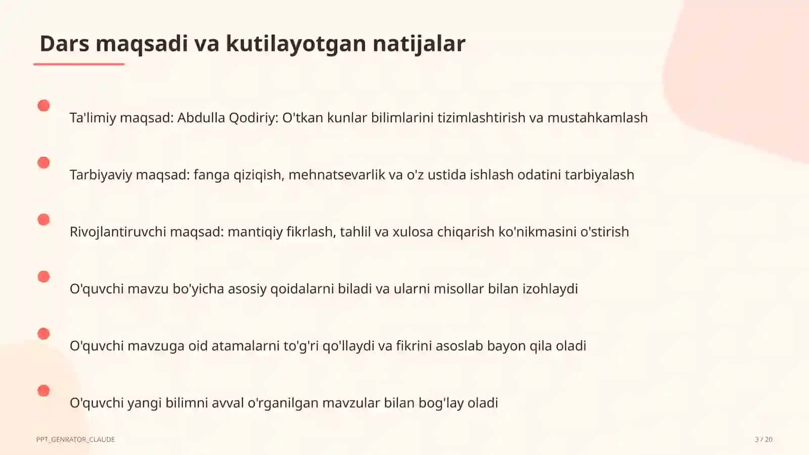 Abdulla Qodiriy: O'tkan kunlar (9-sinf) 3