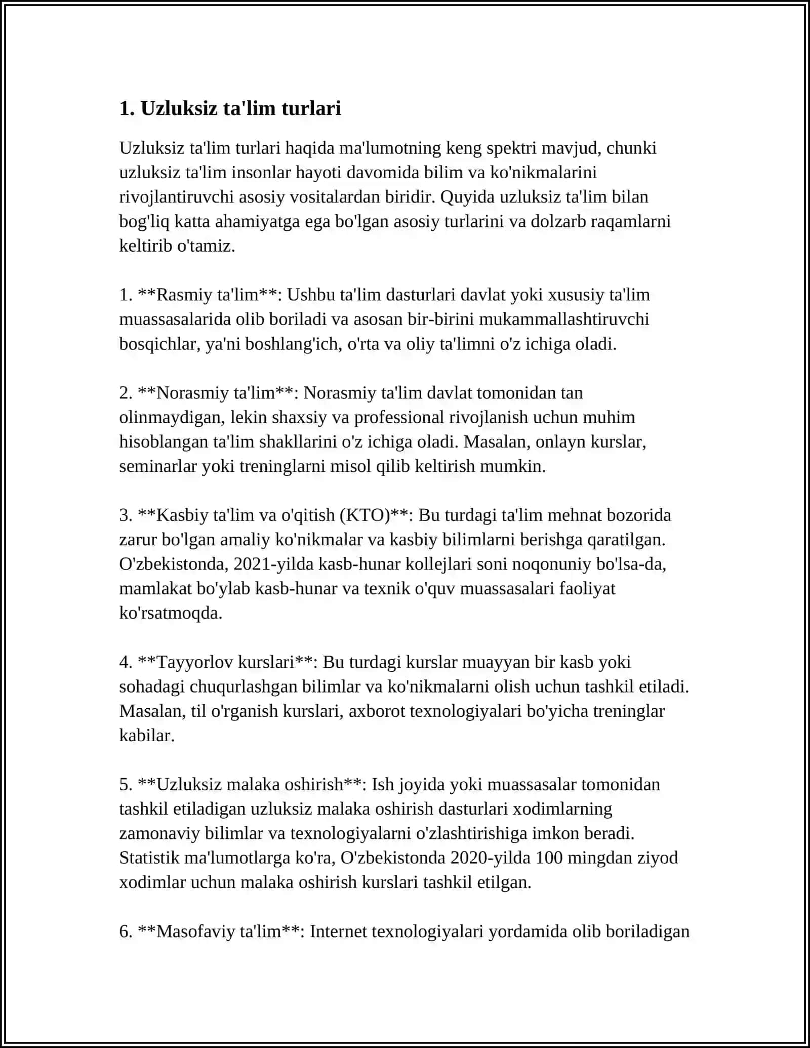 UZLUKSIZ TAʼLIM TIZIMI TURLARIDAGI TAʼLIM TARBIYA JARAYONIGA QOʻYILADIGAN TALABLARNI OʻRGANISH 3