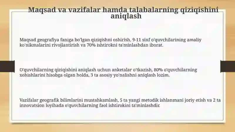 Geografiya ta'limida sinfdan tashqari ishlarni tashkil etish metodikasi 3