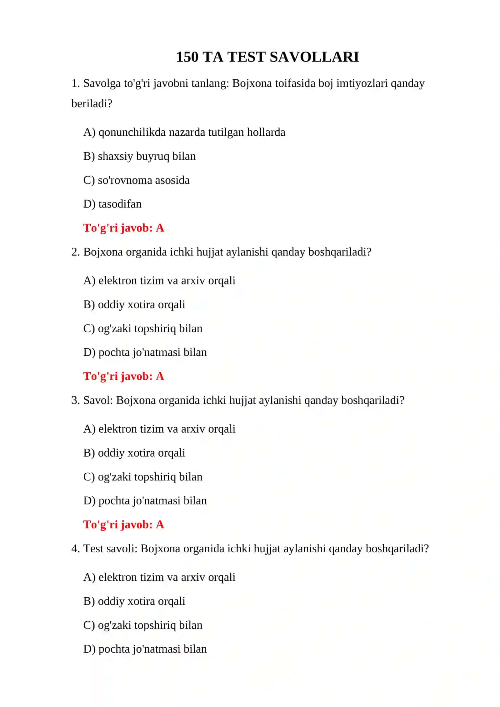 Bojxona imtihoni uchun savol-javoblar 3
