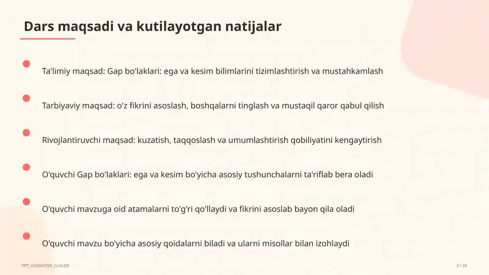 Gap bo'laklari: ega va kesim (4-sinf) 3