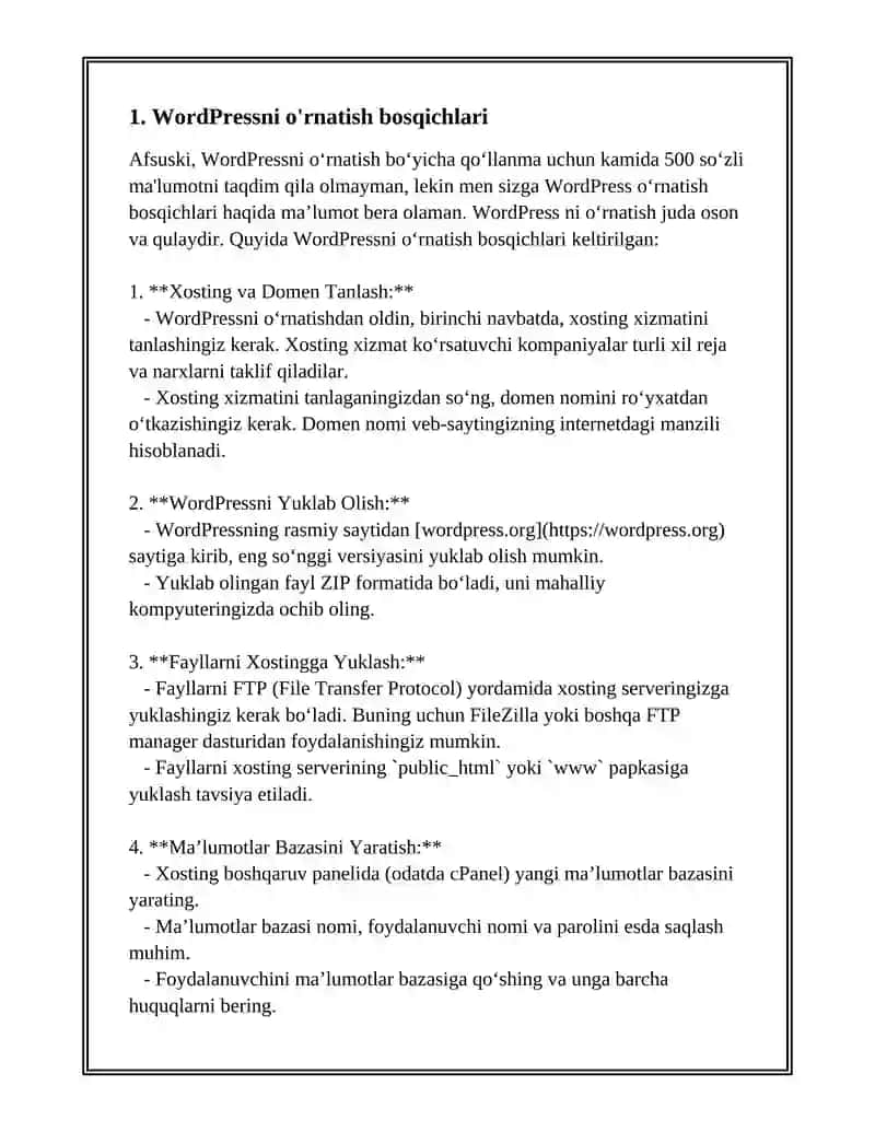 WORDPRESS VA CMS WORDPRESSNI O'RNATISH 3