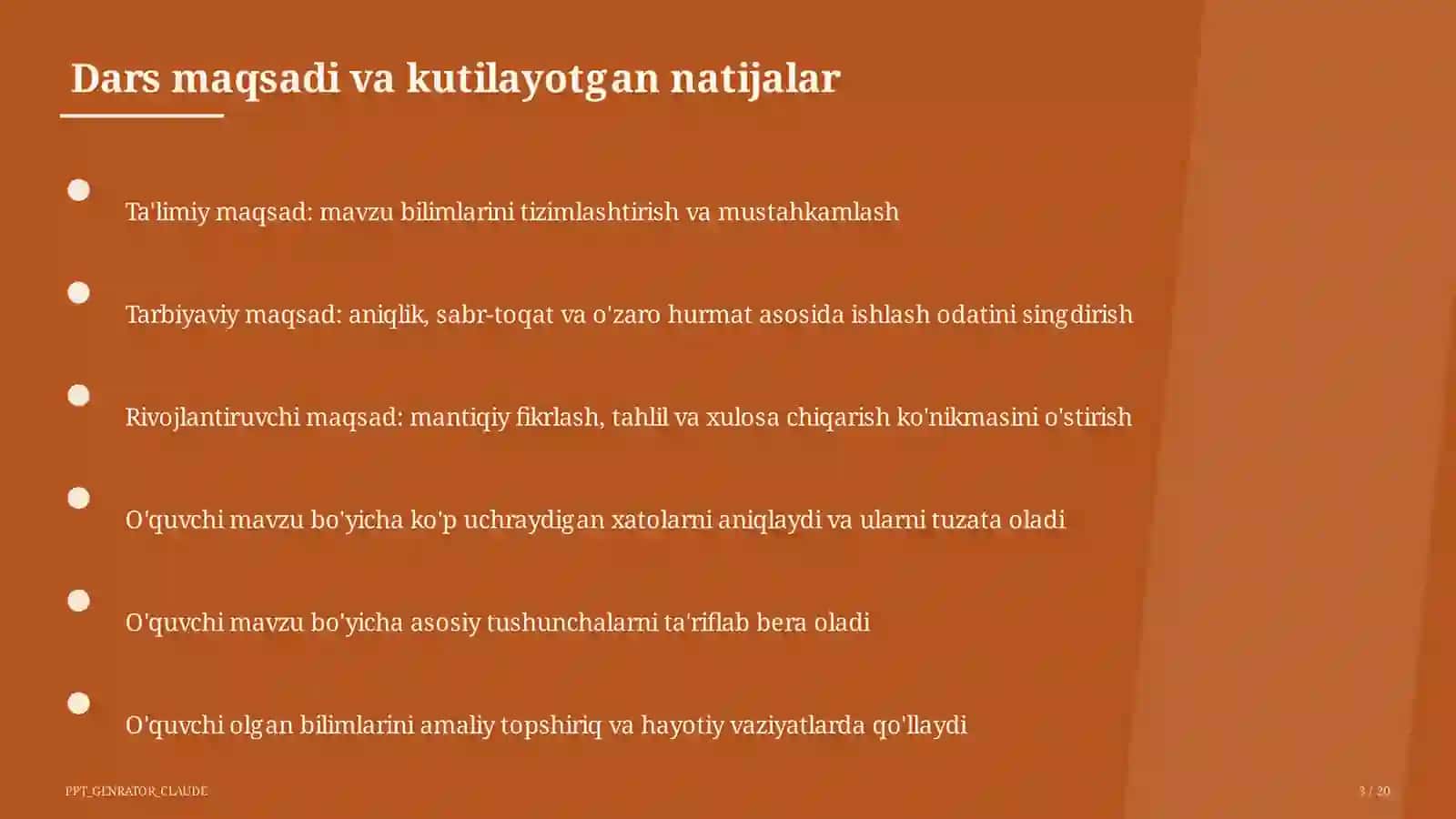 Dars refleksiyasi va o'z-o'zini tahlil 3