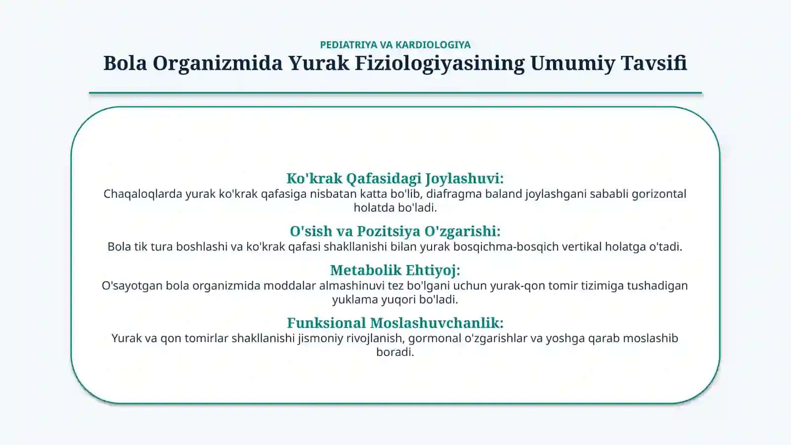 Bola rivojlanishida yurak va qon tomirlarining yoshga xos xususiyatlari — 15 slayd 3