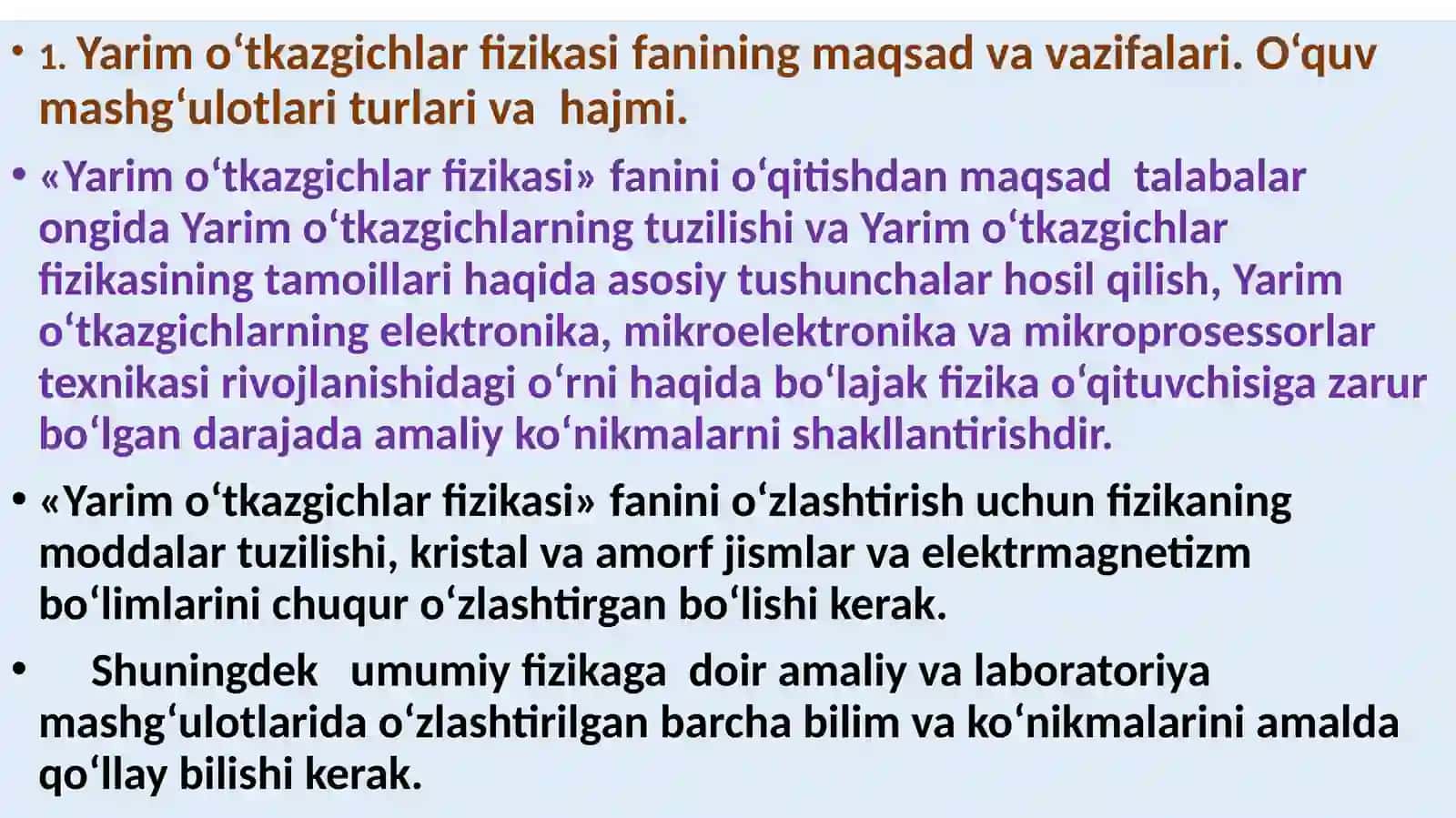 YARIM O‘TKAZGICHLAR FIZIKASI FANIGA KIRISH 3