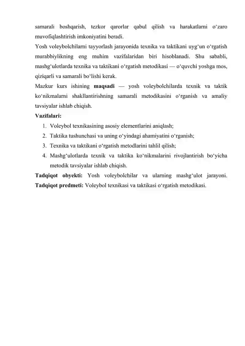 Voleybol o'yini texnika va taktikalarini o'rgatish metodikasi 3
