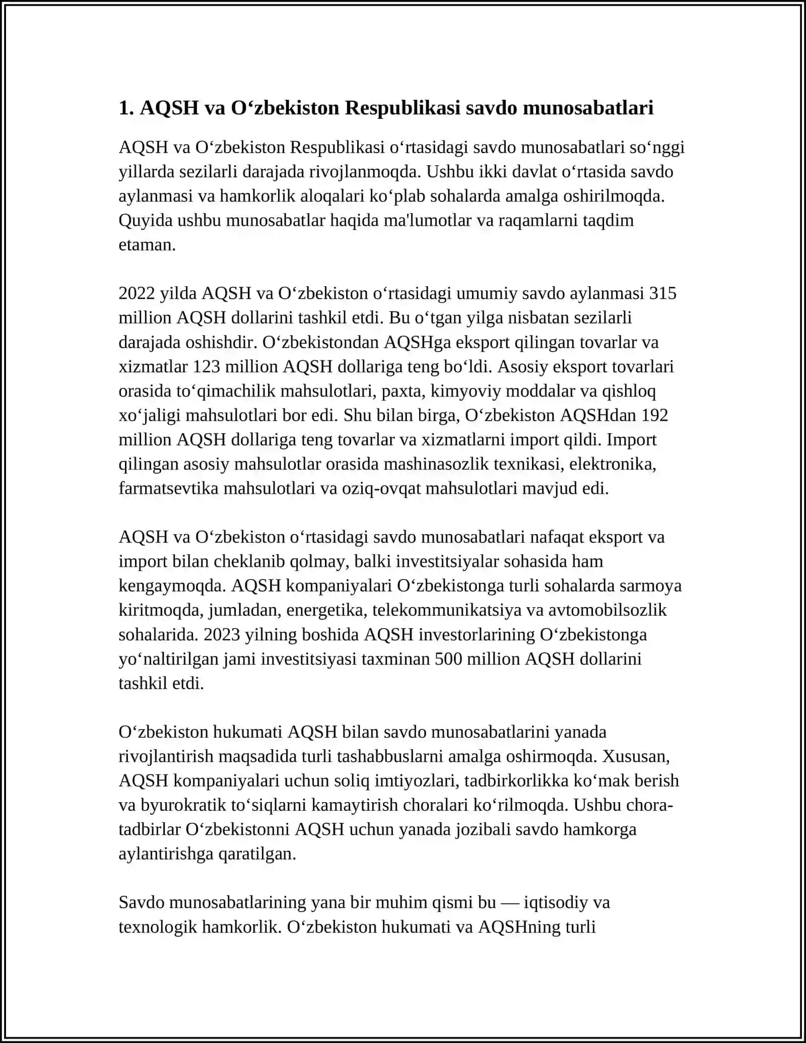 O‘ZBEKISTON RESPUBLIKASINING G‘ARB MAMLAKATLARI BILAN HAMKORLIK ALOQALARI 3
