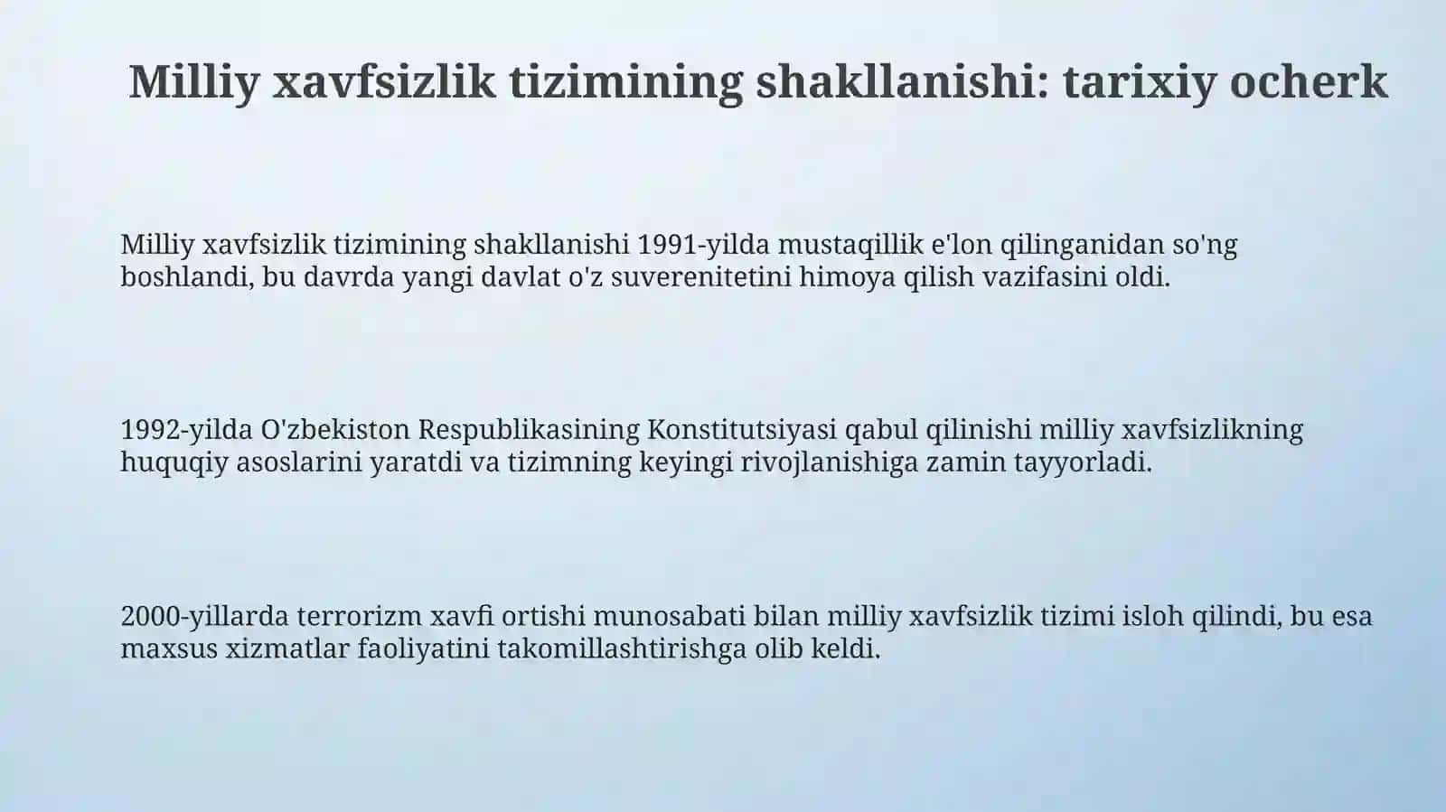 Mamlakatimiz milliy xavfsizlik tizimining shakllanishi va mustahkamlanishi 3