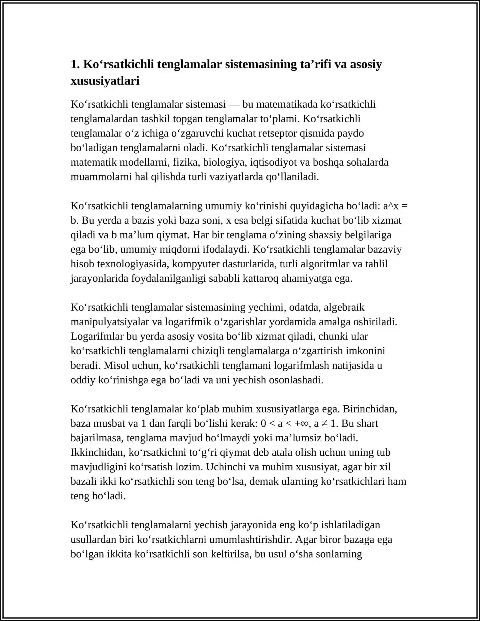 KO‘RSATKICHLI TENGLAMALAR SISTEMASI 3