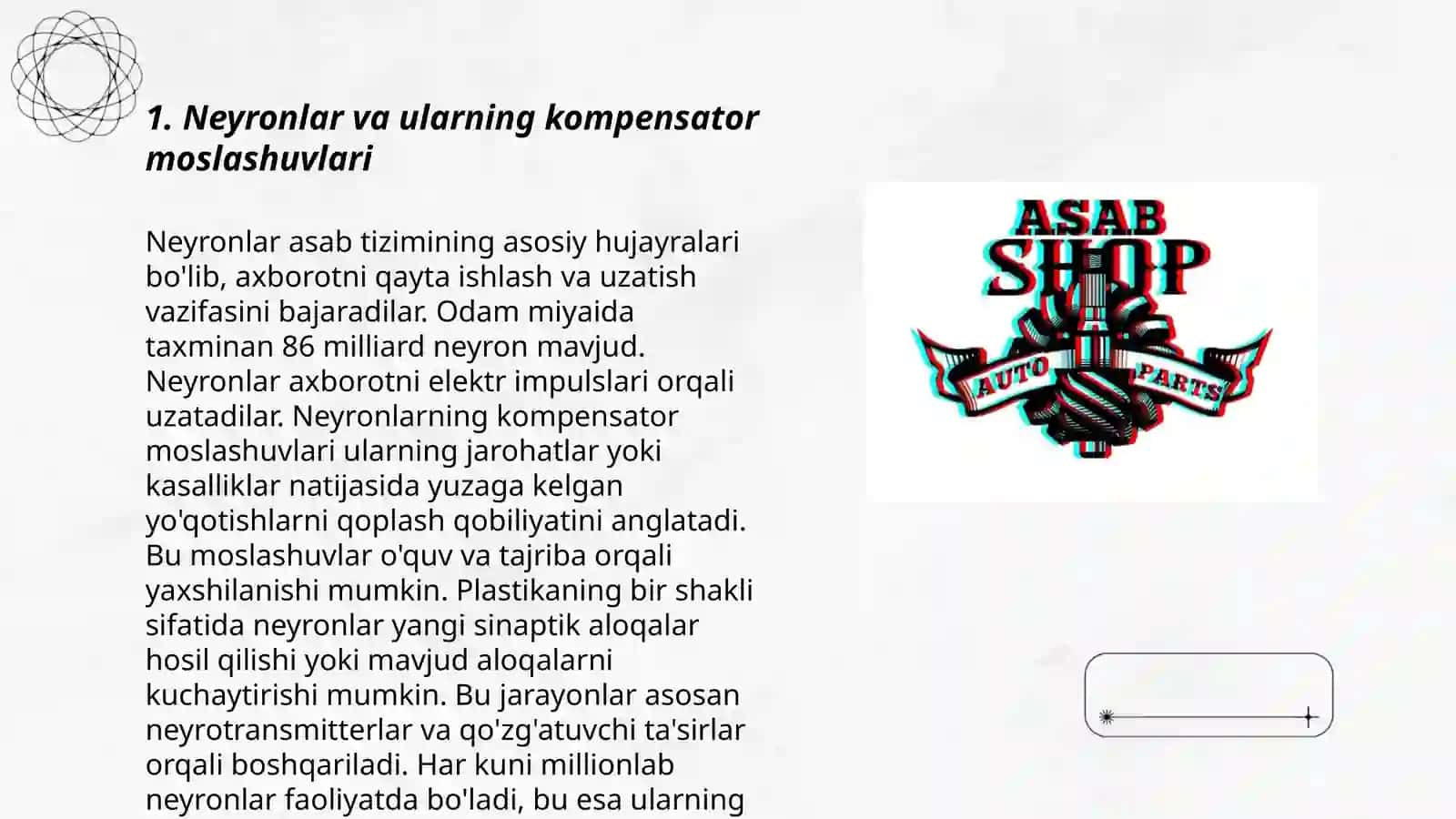 Asab tizimida kompensator moslashuvlar. Asab tizimini trofik funksiyasi 3