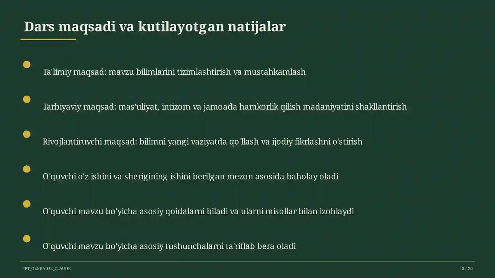 Matematika takrorlash darsi uchun 3