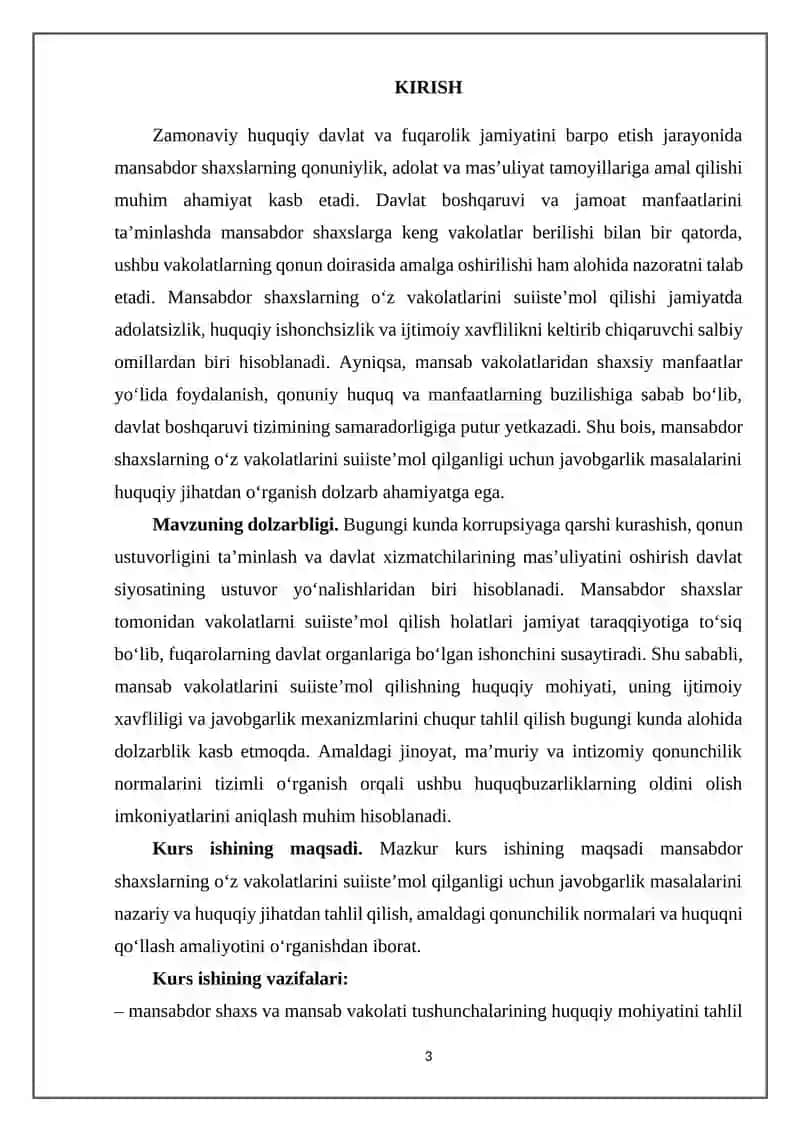 Mansabdor shaxslarning o’z vakolatlarini suisʼtemol qilganligi uchun javobgarlik masalalari 3