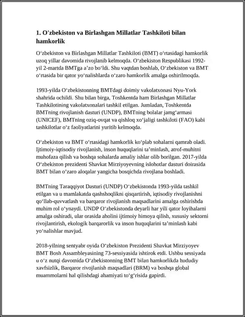 O'ZBEKISTONNING XALQARO TASHKILOTLAR BILAN HAMKORLIK ALOQALARI 3