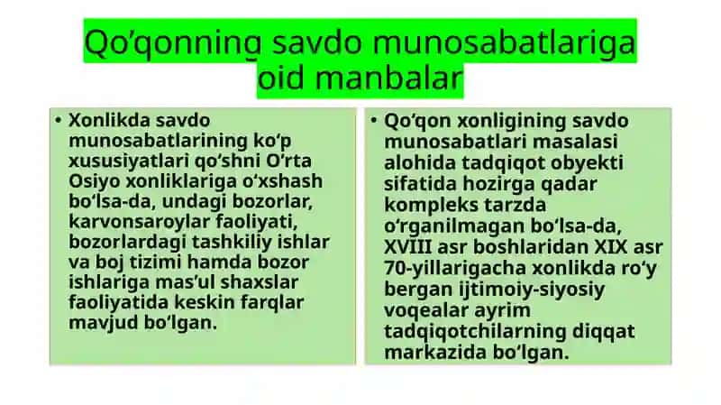 Qoʻqon xonligi savdo munosabatlari 3