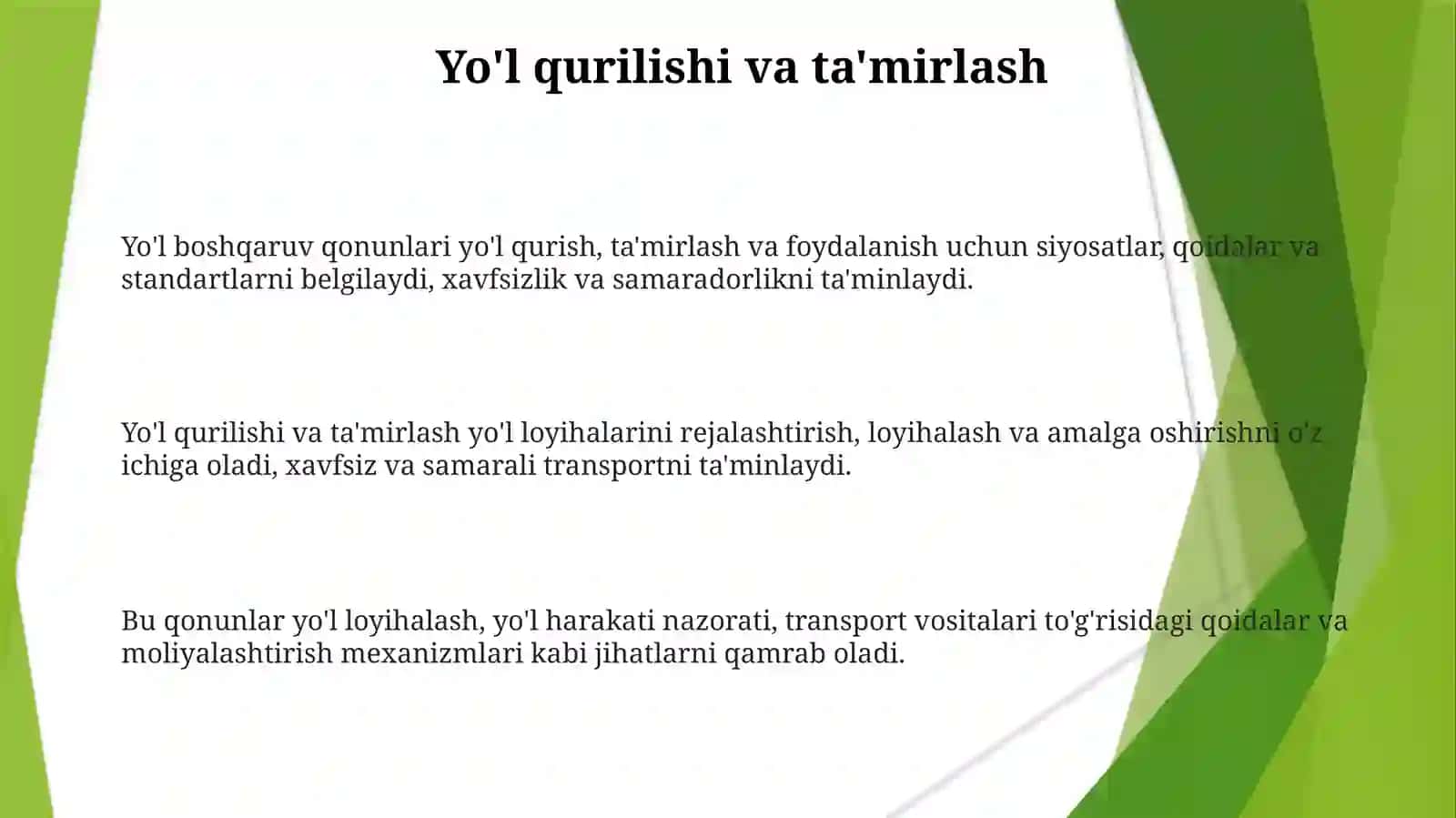Yoʻlxoʻjaligining tarkibi va uning rivojlanish qonuniyatlari 3