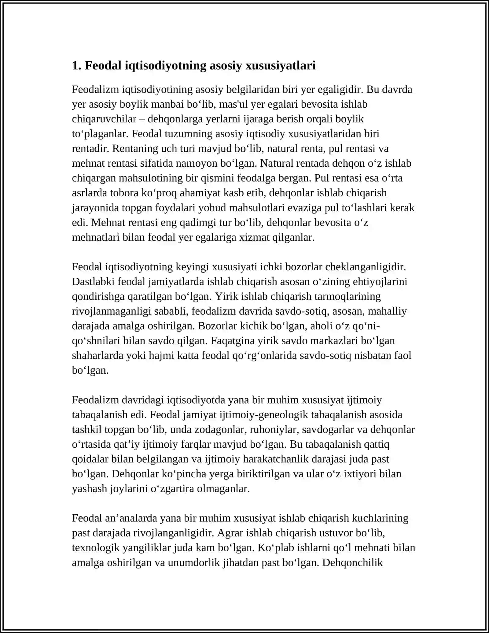 FEODALIZM IQTISODIYOTI:ASOSIY BELGILARI 3