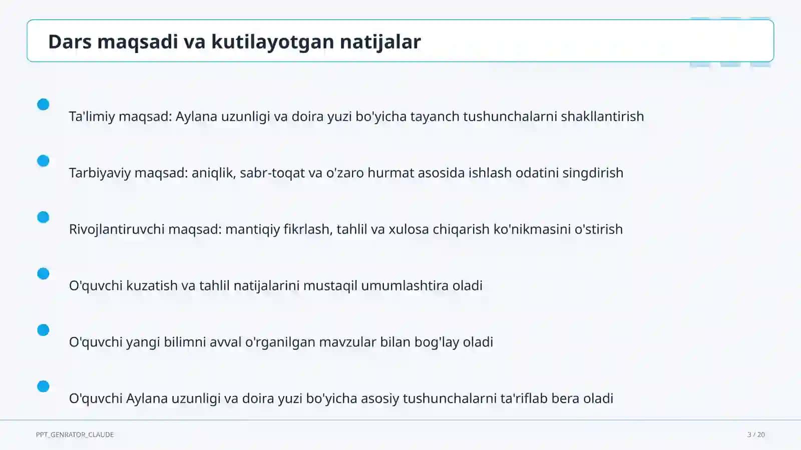 Aylana uzunligi va doira yuzi (9-sinf) 3