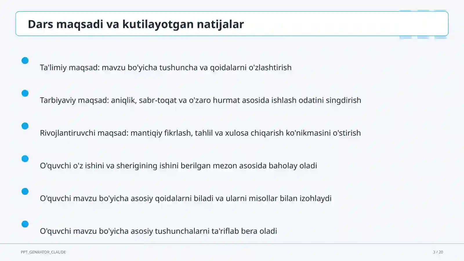 Sinf soati va tarbiyaviy tadbirlar (1–11) 3