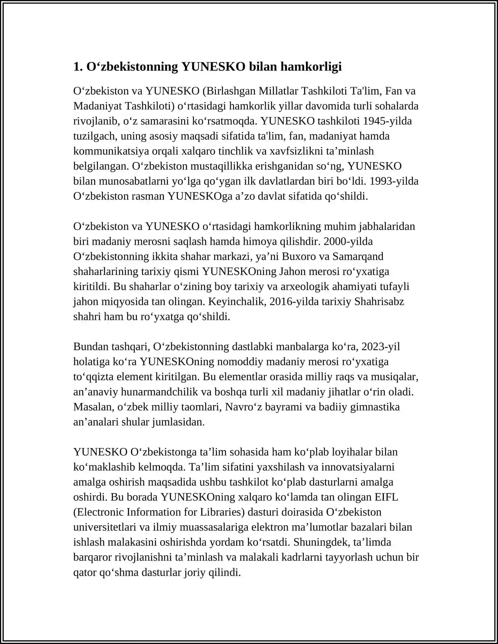 O‘ZBEKISTON MADANIY MEROS OBYEKTLARINING YUNESKO RO‘YXATIGA KIRITILISH TARIXI 3