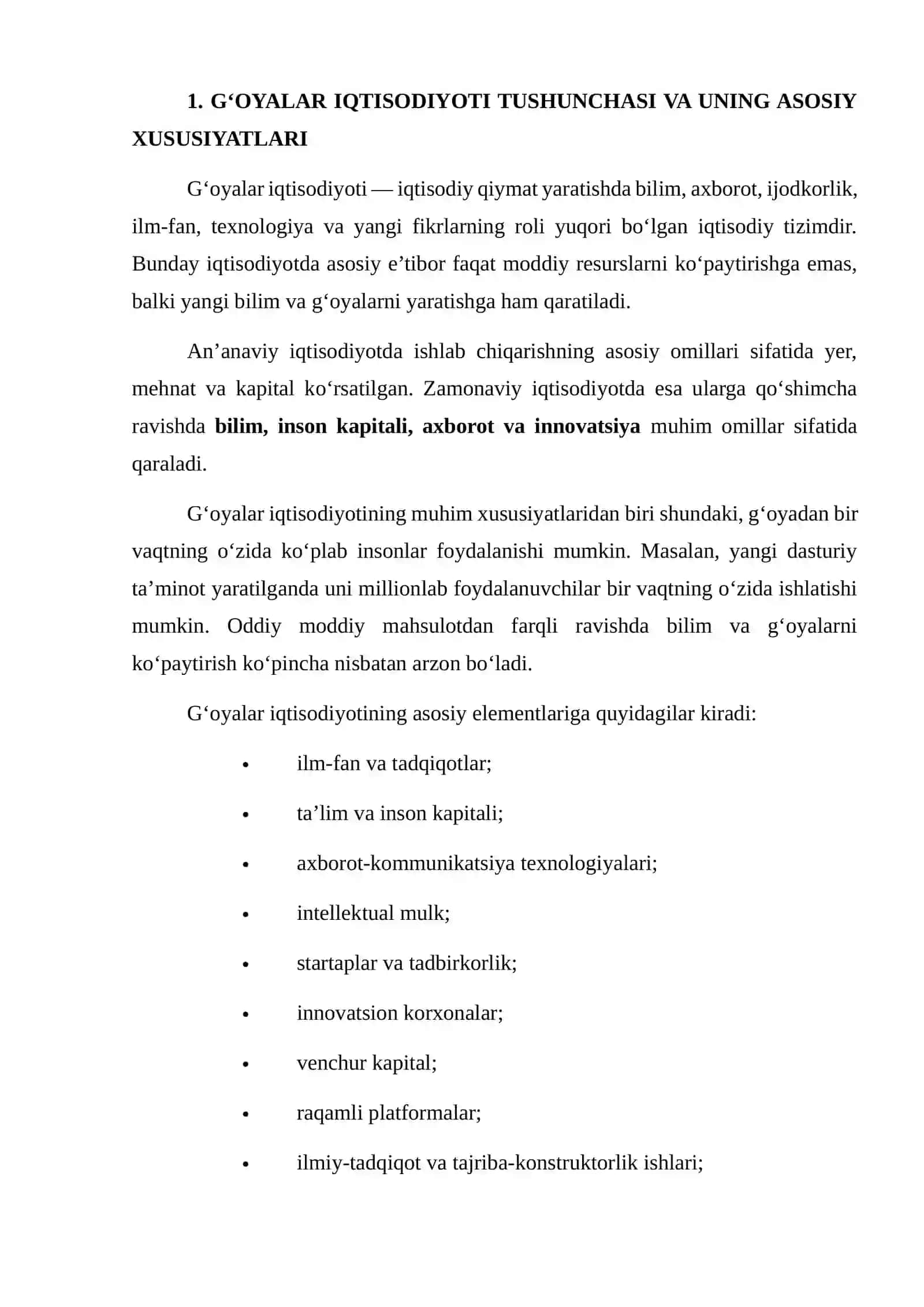 G‘OYALAR IQTISODIYOTI VA INNOVATSIYALARNING IQTISODIY O‘SISHDAGI ROLI 3