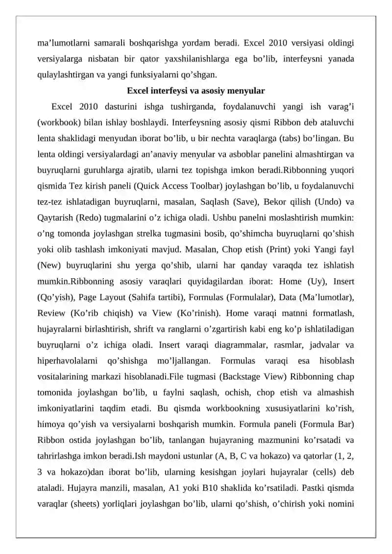 Microsoft Excel 2010 dasturida statistik tahlillar va optimallashtirish 3