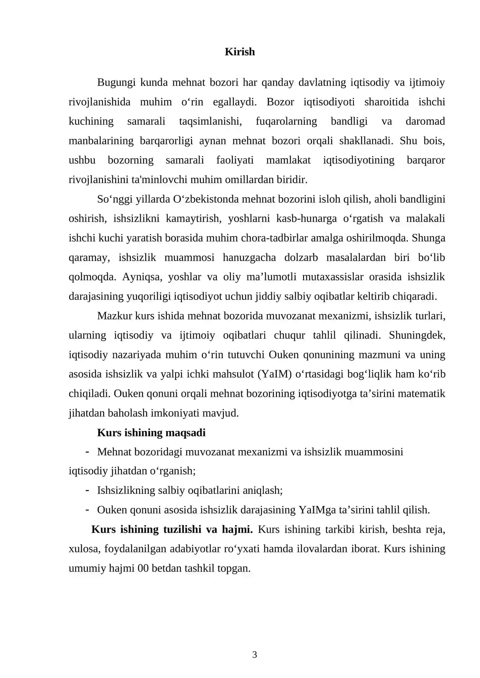 Mehnat bozoridagi muvozanat mexanizmi va ishsizlikning iqtisodiy oqibatlari 3