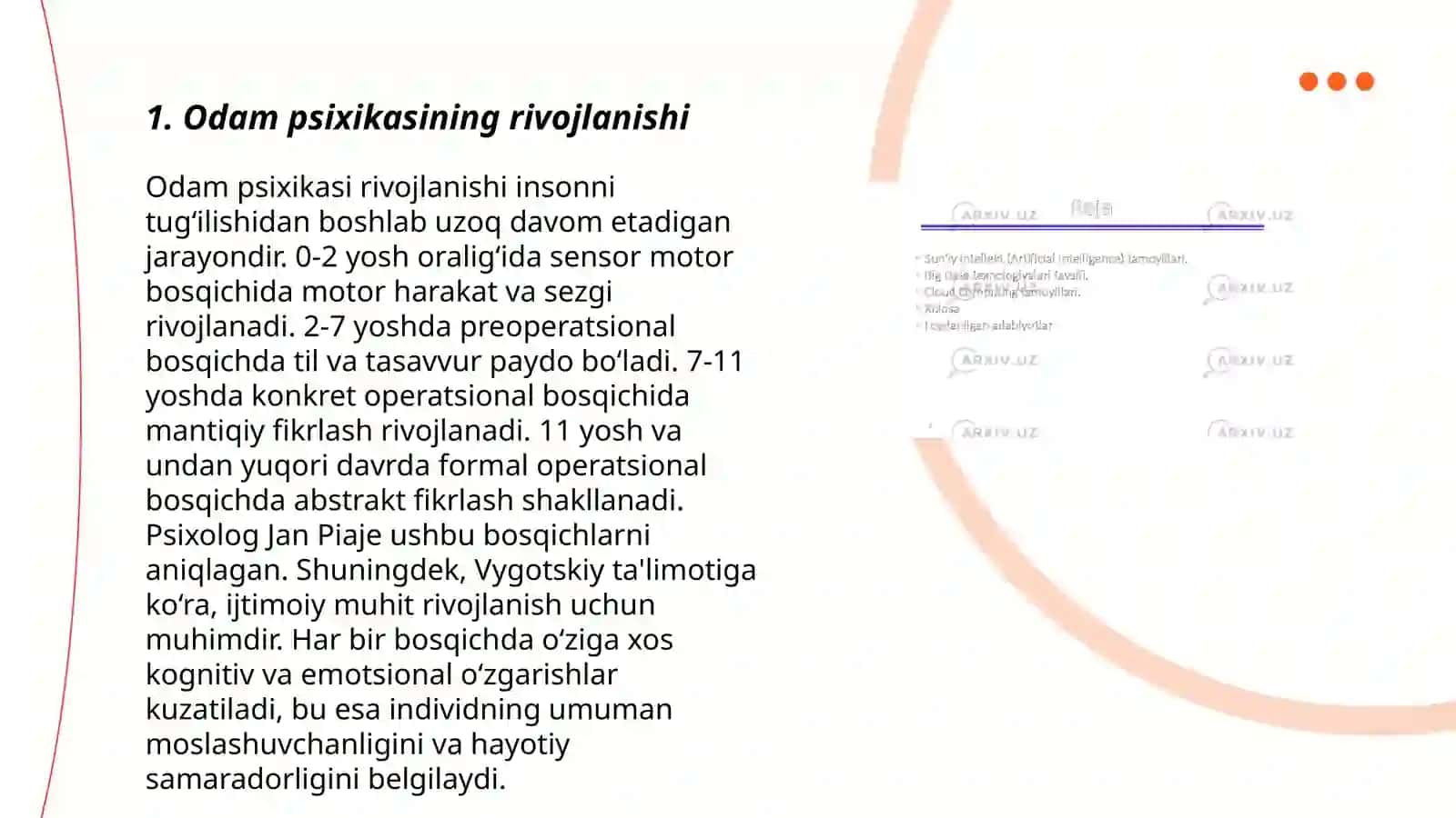 Odamlar psixikasining paydo bo'lishi va taraqqiyoti 3